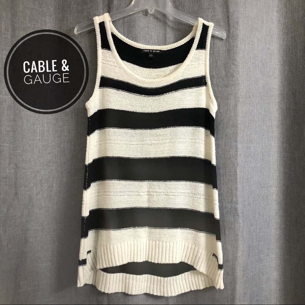 Cable & Gauge Black & White Striped Knit Tank
